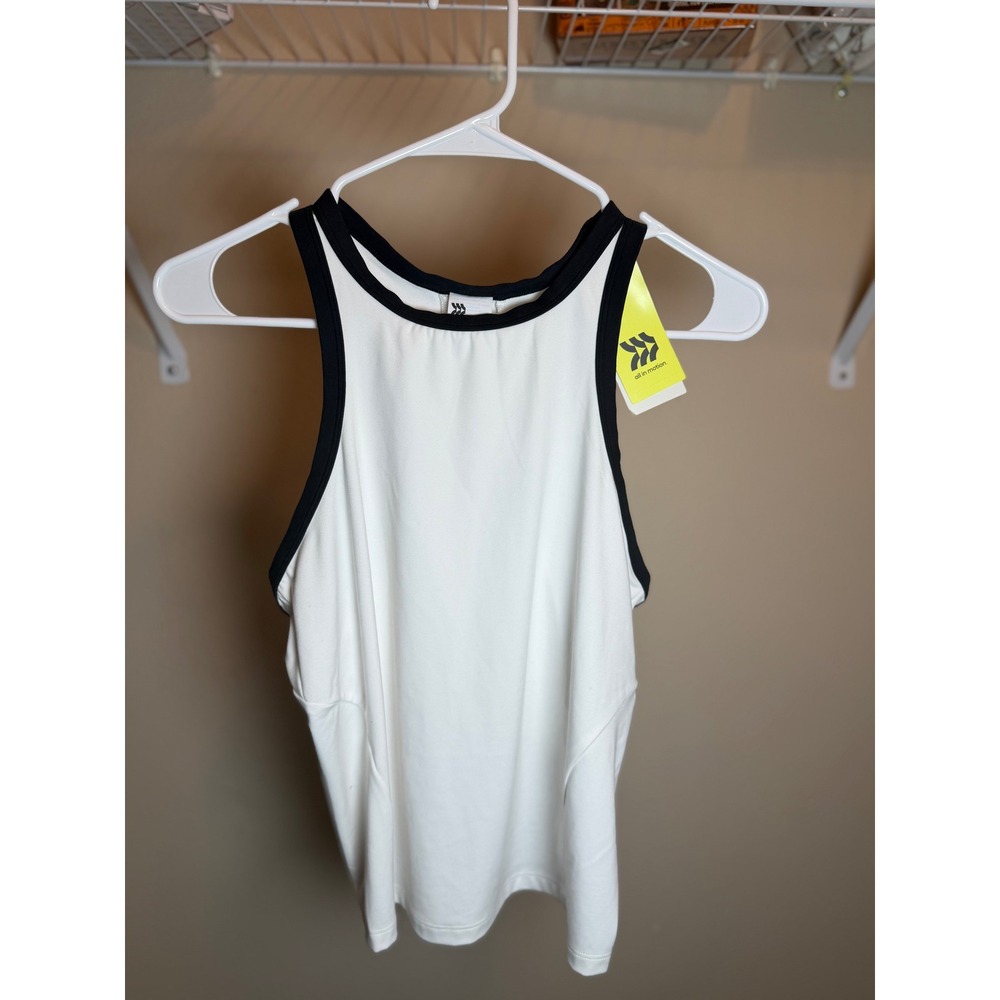 All in Motion Womens High Neck Active Tank Top White Black Trim NWT Size S